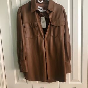 Zara leather shirt jacket